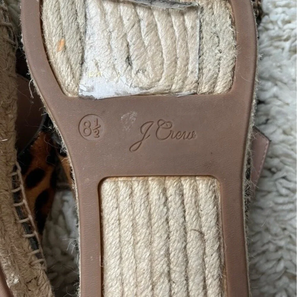 J. Crew Cross Strap Leopard Pattern Slide Espadrilles in Calf Hair 8.5 NWOB